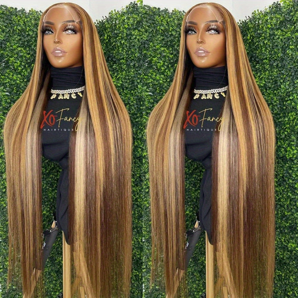 Honey Blonde 13X4 HD Lace Front Wig Human Hair Highlight Straight Lace Frontal Wigs Human Hair Pre Plucked 28 Inch 180 Density Ombre Wigs for Women P4/27 Colored Glueless Wig with Baby Hair